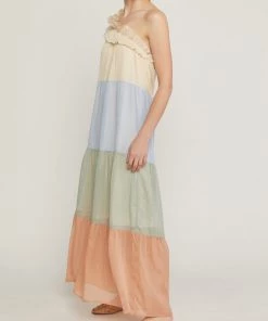 She She Boutique One-Shoulder Dress - Blue/Green