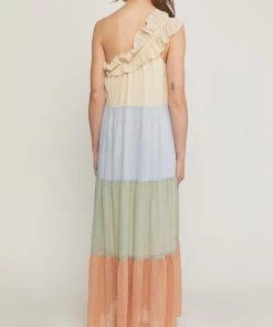 She She Boutique One-Shoulder Dress - Blue/Green