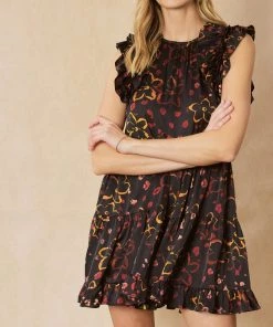 She She Boutique Satin Floral Dress - Black