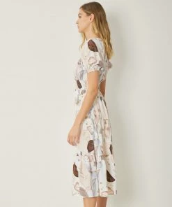 She She Boutique Printed V-Neck Midi Dress - Cream