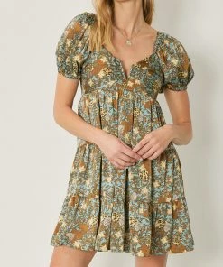 She She Boutique Satin Floral Dress - Sea Green CLOTHING