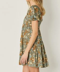 She She Boutique Satin Floral Dress - Sea Green CLOTHING