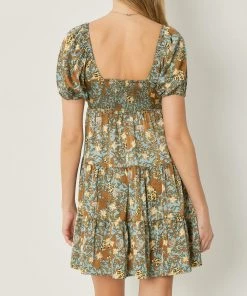 She She Boutique Satin Floral Dress - Sea Green CLOTHING