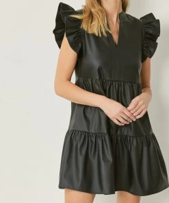 She She Boutique Faux Leather Mini Dress - Chocolate, Sand OR Black