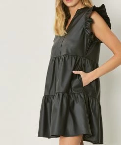 She She Boutique Faux Leather Mini Dress - Chocolate, Sand OR Black