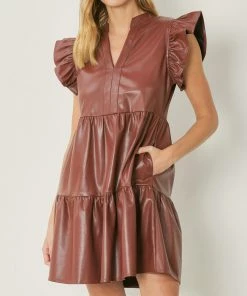 She She Boutique Faux Leather Mini Dress - Chocolate, Sand OR Black