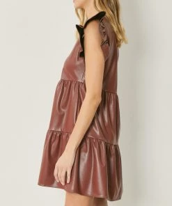 She She Boutique Faux Leather Mini Dress - Chocolate, Sand OR Black