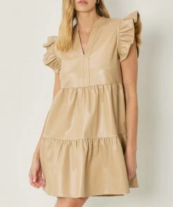 She She Boutique Faux Leather Mini Dress - Chocolate, Sand OR Black