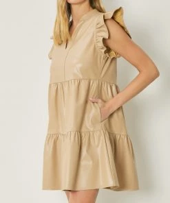 She She Boutique Faux Leather Mini Dress - Chocolate, Sand OR Black