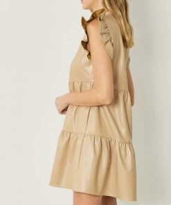 She She Boutique Faux Leather Mini Dress - Chocolate, Sand OR Black