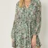 She She Boutique Floral Button Front Dress - Olive CLOTHING