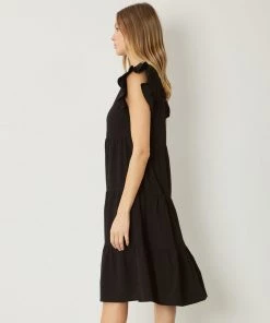 She She Boutique CLOTHING V-Neck Dress With Ruffle Sleeves - Artichoke Or Black