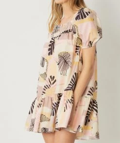 She She Boutique Leaf Print Dress - Taupe/Black CLOTHING