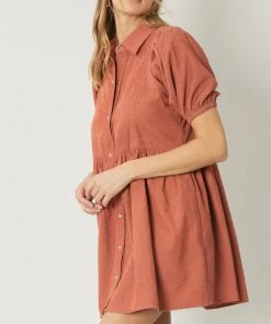 She She Boutique NEW ARRIVALS Corduroy Button Up Dress - Hunter Green OR Terra Cotta