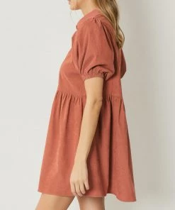 She She Boutique NEW ARRIVALS Corduroy Button Up Dress - Hunter Green OR Terra Cotta