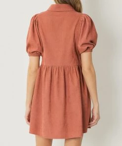 She She Boutique NEW ARRIVALS Corduroy Button Up Dress - Hunter Green OR Terra Cotta