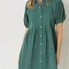 She She Boutique NEW ARRIVALS Corduroy Button Up Dress - Hunter Green OR Terra Cotta