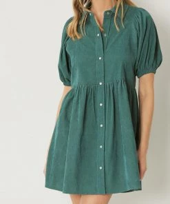 She She Boutique NEW ARRIVALS Corduroy Button Up Dress - Hunter Green OR Terra Cotta