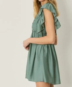 She She Boutique V-Neck Butterfly Sleeve Dress - Forest CLOTHING