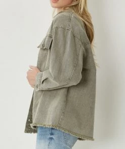 She She Boutique Raw Hem Denim Jacket - Army