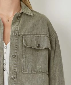 She She Boutique Raw Hem Denim Jacket - Army