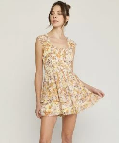 She She Boutique Floral Romper - Butter Rum CLOTHING