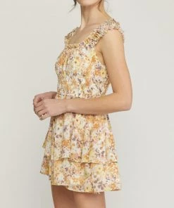 She She Boutique Floral Romper - Butter Rum CLOTHING