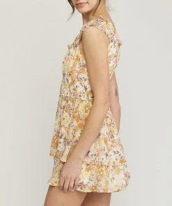 She She Boutique Floral Romper - Butter Rum CLOTHING