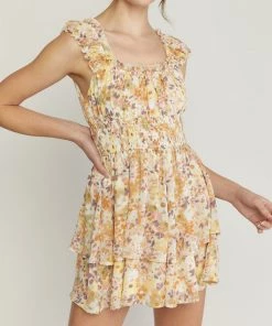 She She Boutique Floral Romper - Butter Rum CLOTHING