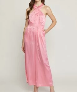 She She Boutique Satin Halter Romper - Black OR Pink CLOTHING
