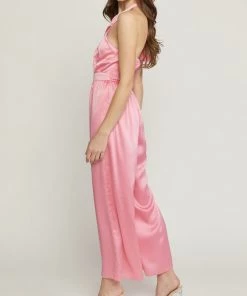 She She Boutique Satin Halter Romper - Black OR Pink CLOTHING