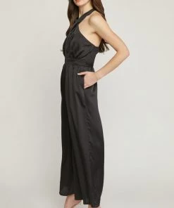 She She Boutique Satin Halter Romper - Black OR Pink CLOTHING