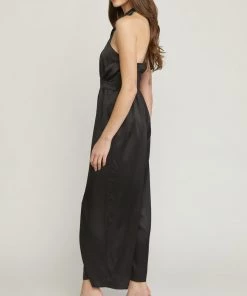 She She Boutique Satin Halter Romper - Black OR Pink CLOTHING