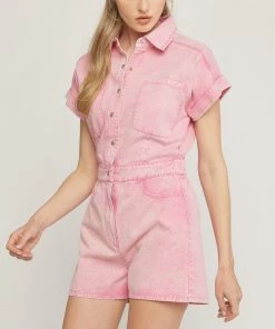 She She Boutique Denim Romper - Pink CLOTHING