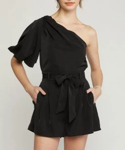 She She Boutique One Shoulder Romper - Black CLOTHING