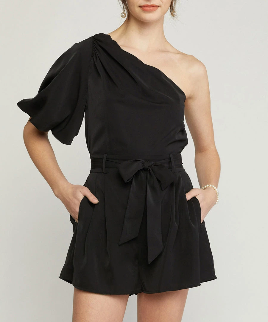 She She Boutique One Shoulder Romper - Black CLOTHING 3 She She Boutique One Shoulder Romper - Black CLOTHING