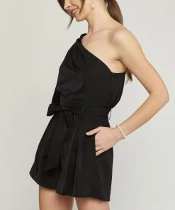 She She Boutique One Shoulder Romper - Black CLOTHING 7 She She Boutique One Shoulder Romper - Black CLOTHING