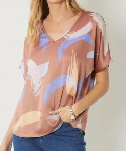 She She Boutique Abstract Print Top - Brown