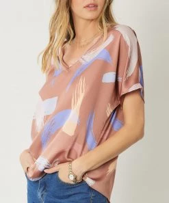 She She Boutique Abstract Print Top - Brown