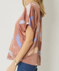 She She Boutique Abstract Print Top - Brown