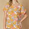 She She Boutique Floral Short Sleeve Top - Mustard