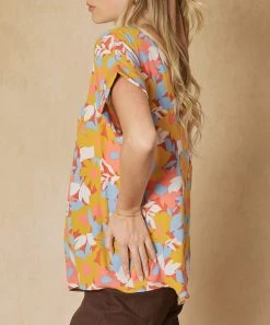 She She Boutique Floral Short Sleeve Top - Mustard