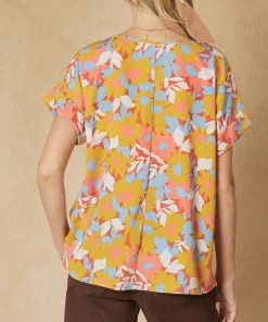 She She Boutique Floral Short Sleeve Top - Mustard