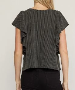 She She Boutique Textured Ribbed Top - Charcoal