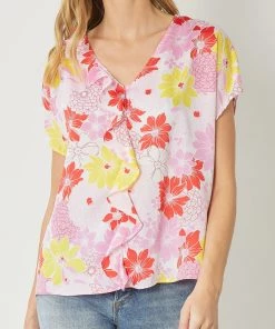 She She Boutique CLOTHING Floral Top - Orange Combo OR Pink Combo
