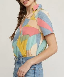 She She Boutique Abstract Print Bodysuit - Gold/Blue CLOTHING