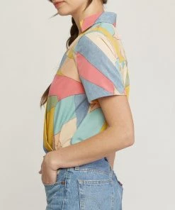 She She Boutique Abstract Print Bodysuit - Gold/Blue CLOTHING