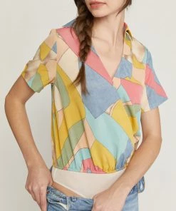 She She Boutique Abstract Print Bodysuit - Gold/Blue CLOTHING