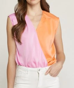 She She Boutique Color Block Bodysuit - Peach Combo CLOTHING