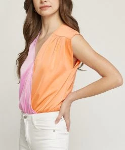 She She Boutique Color Block Bodysuit - Peach Combo CLOTHING